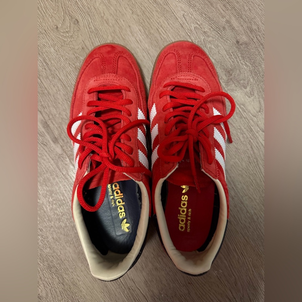 Sporty & Rich Adidas - Red Suede Sneakers with White Three Stripes